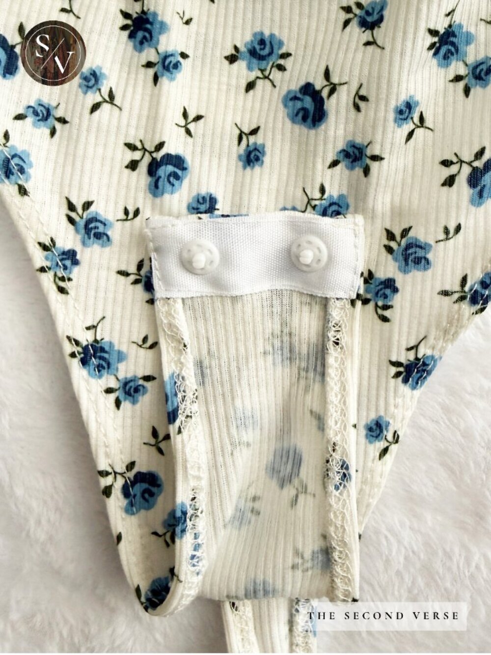 NWT Windsor Cottagecore White Blue Floral Puff Sleeve Bodysuit Size Small Spring - Picture 9 of 9